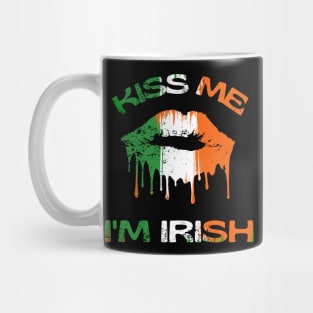 Kiss Me I'm Irish Vintage Painted Lips Retro St Patricks Day Ireland Flag Colours Shamrock Gift Mug